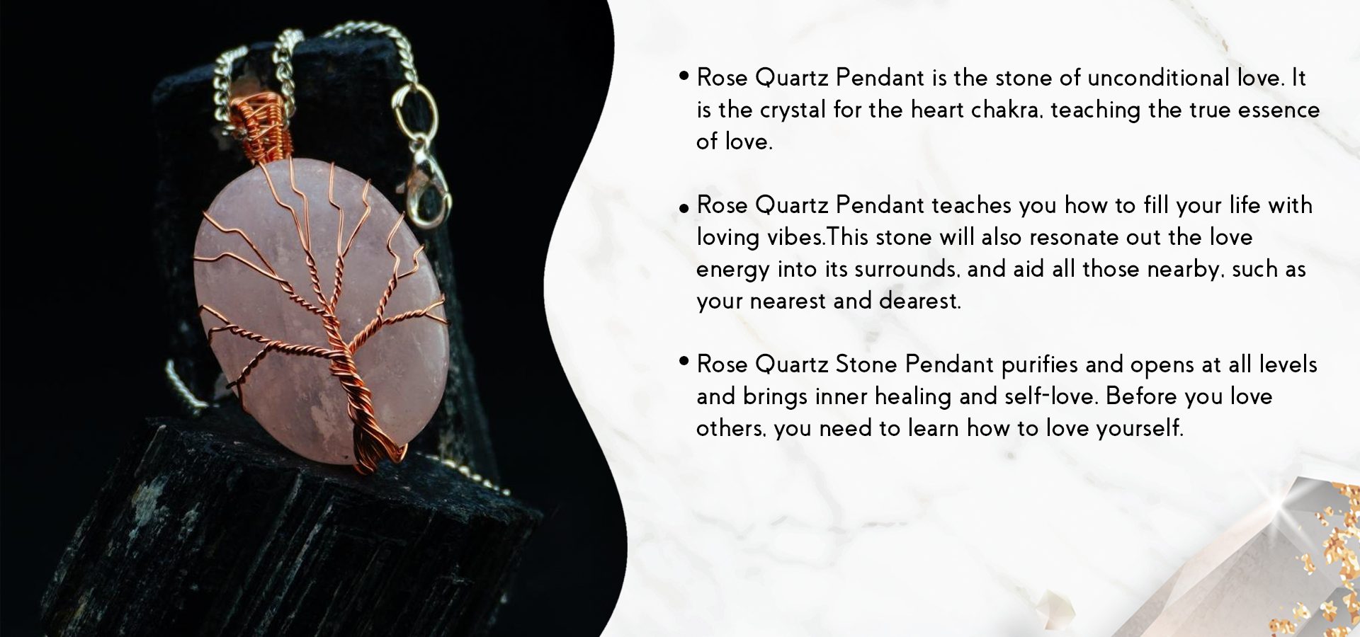 Rose Quartz Oval Shaped Tree Wrapped Pendant