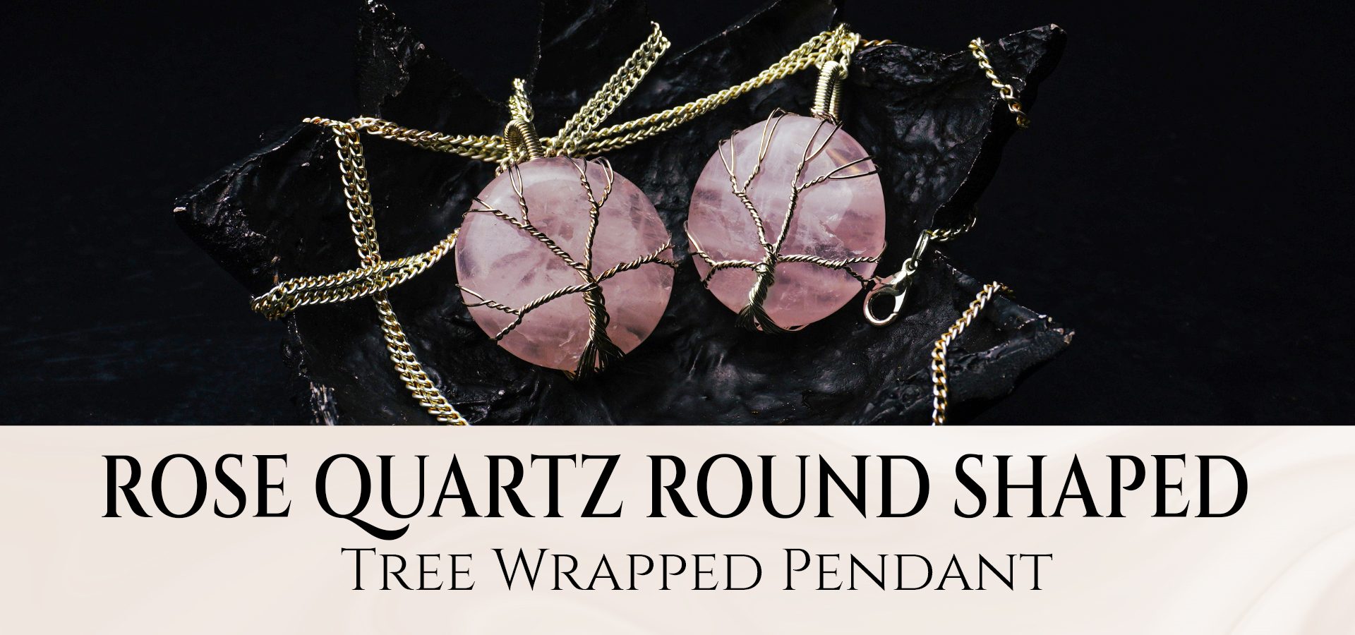 Rose Quartz Round Shaped Tree Wrapped Pendant