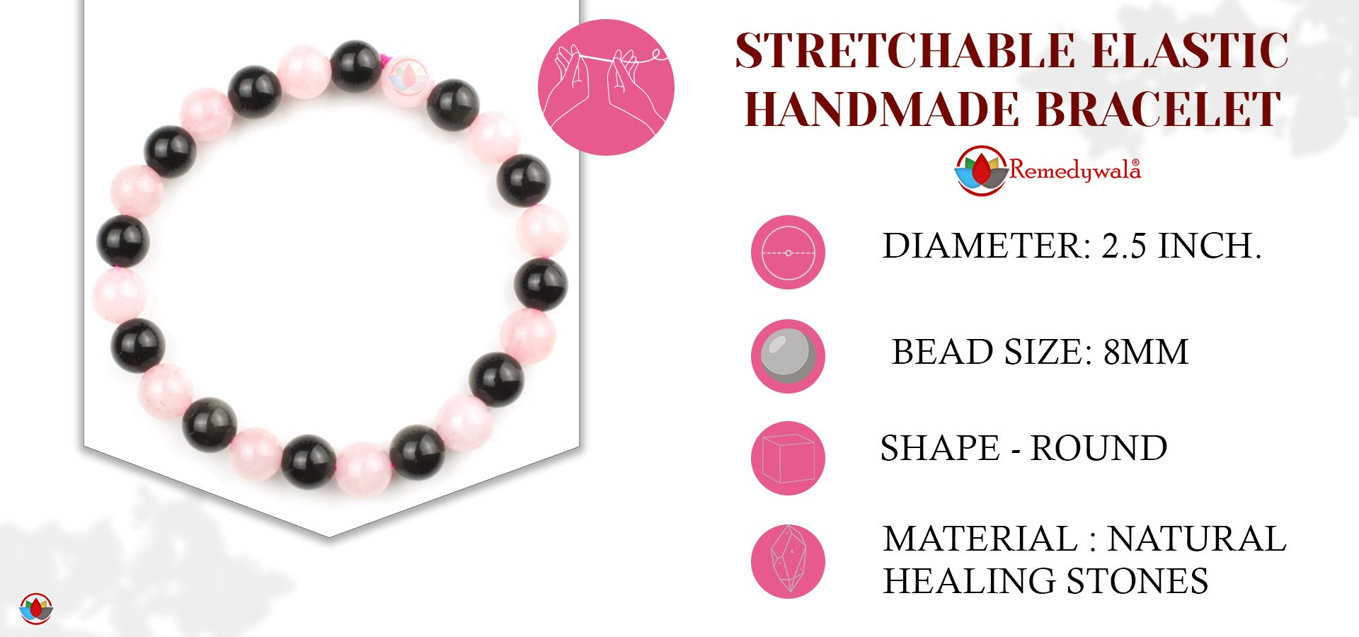 Rose Quartz Tourmaline Combination Bracelet 8mm