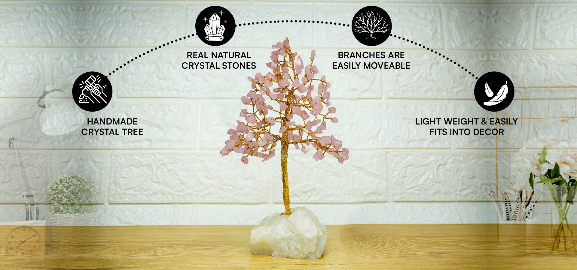 Rose Quartz Tree 200 Beads With Stone Base