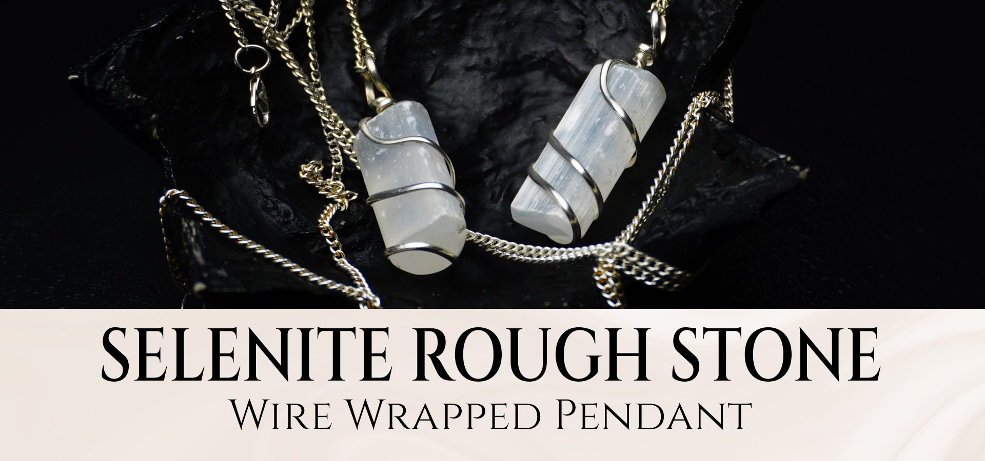 Selenite Rough Stone Wire Wrapped Pendant