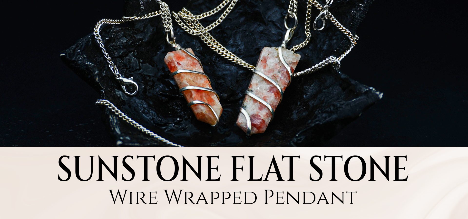 Sunstone Flat Stone Wire Wrapped Pendant