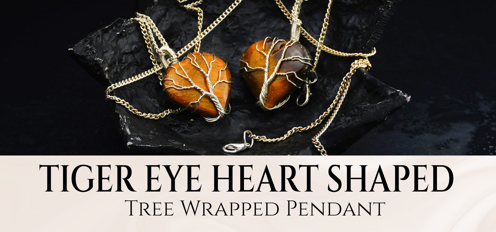 Tiger Eye Heart Shaped Tree Wrapped Pendant