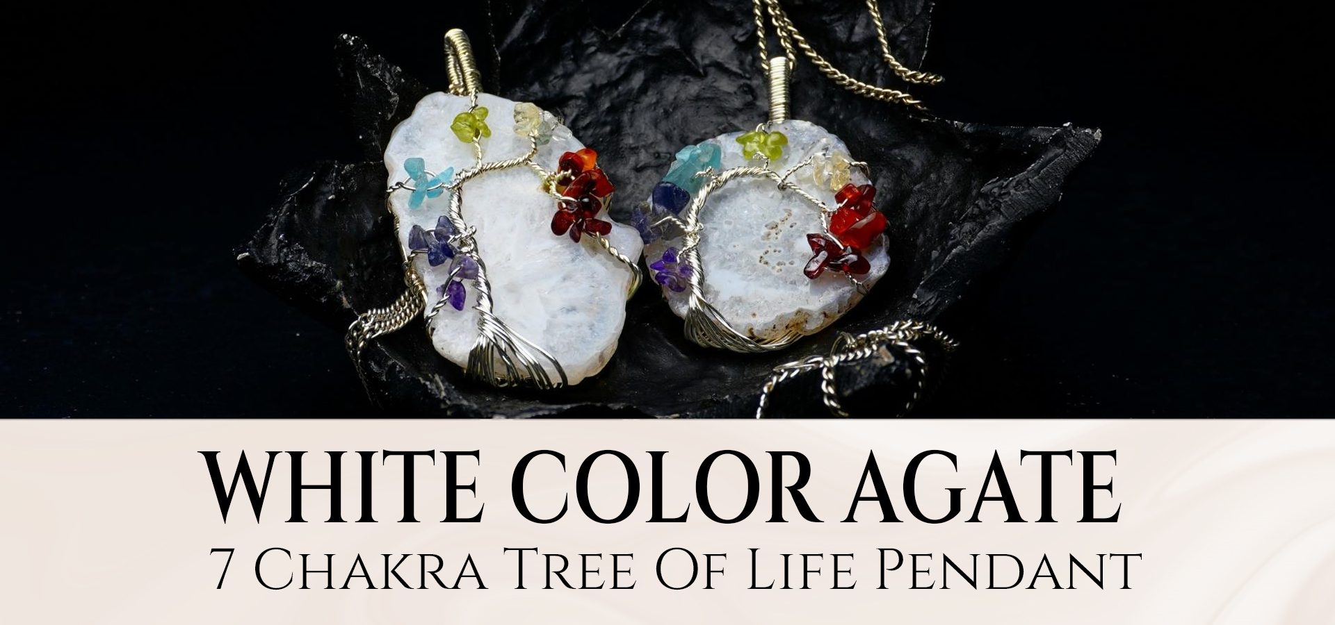 White Color Agate 7 Chakra Tree Of Life Pendant