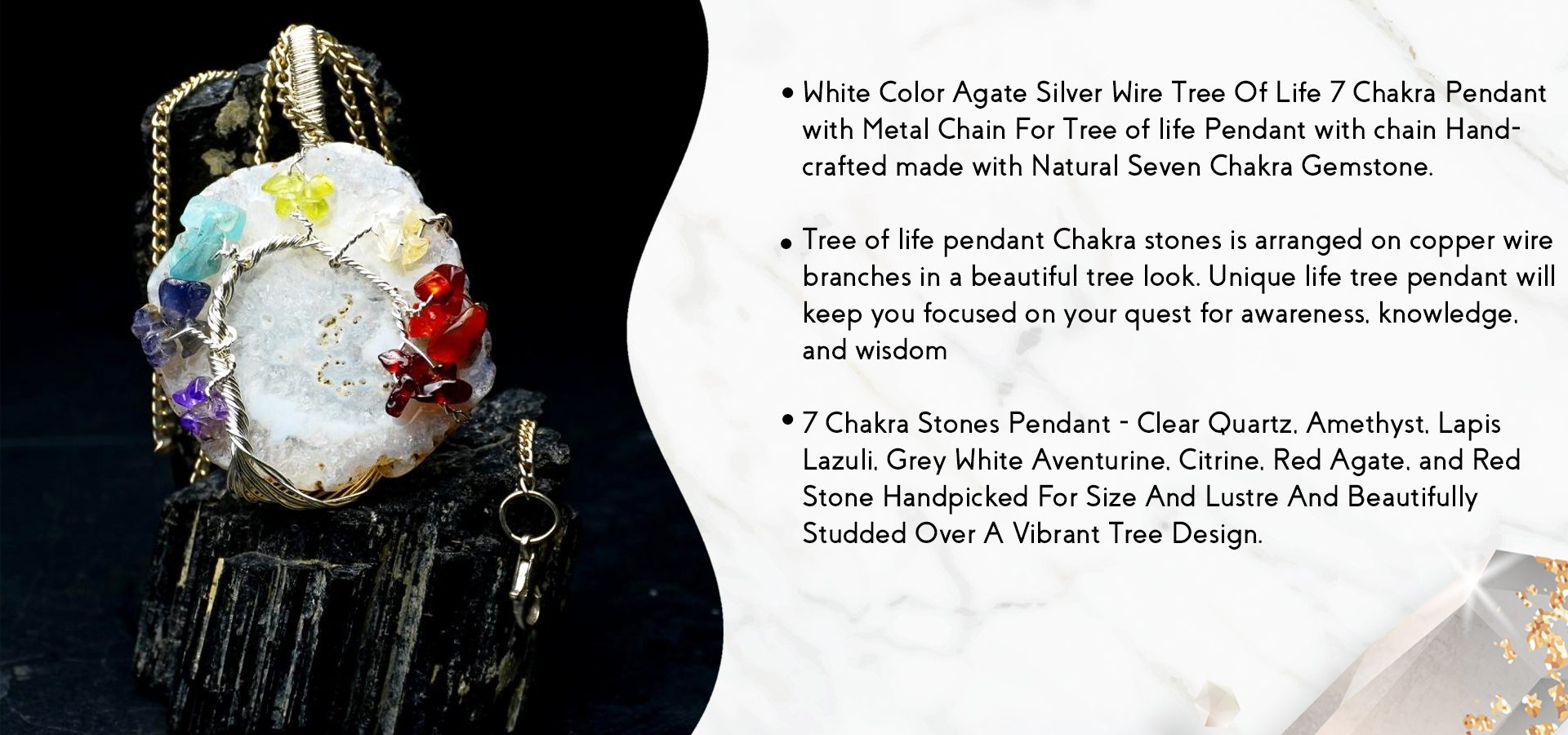 White Color Agate 7 Chakra Tree Of Life Pendant